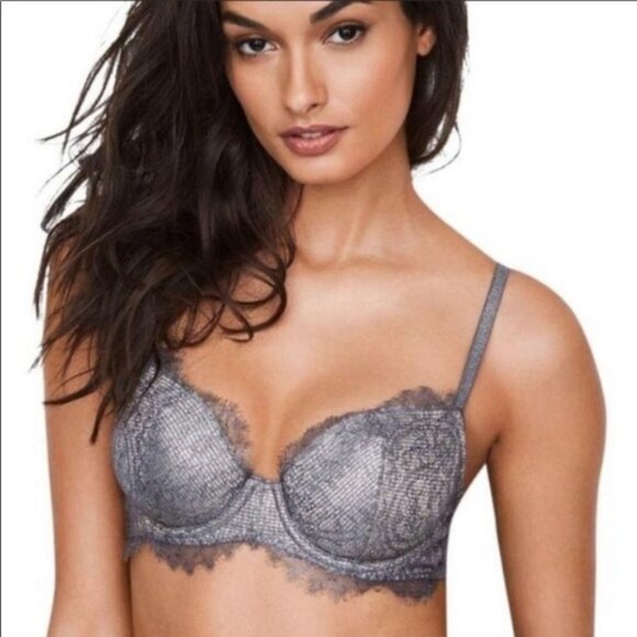Victoria's Secret Dream Angels Lined Demi Padded Underwire Gray Bra 32DD - Picture 1 of 16